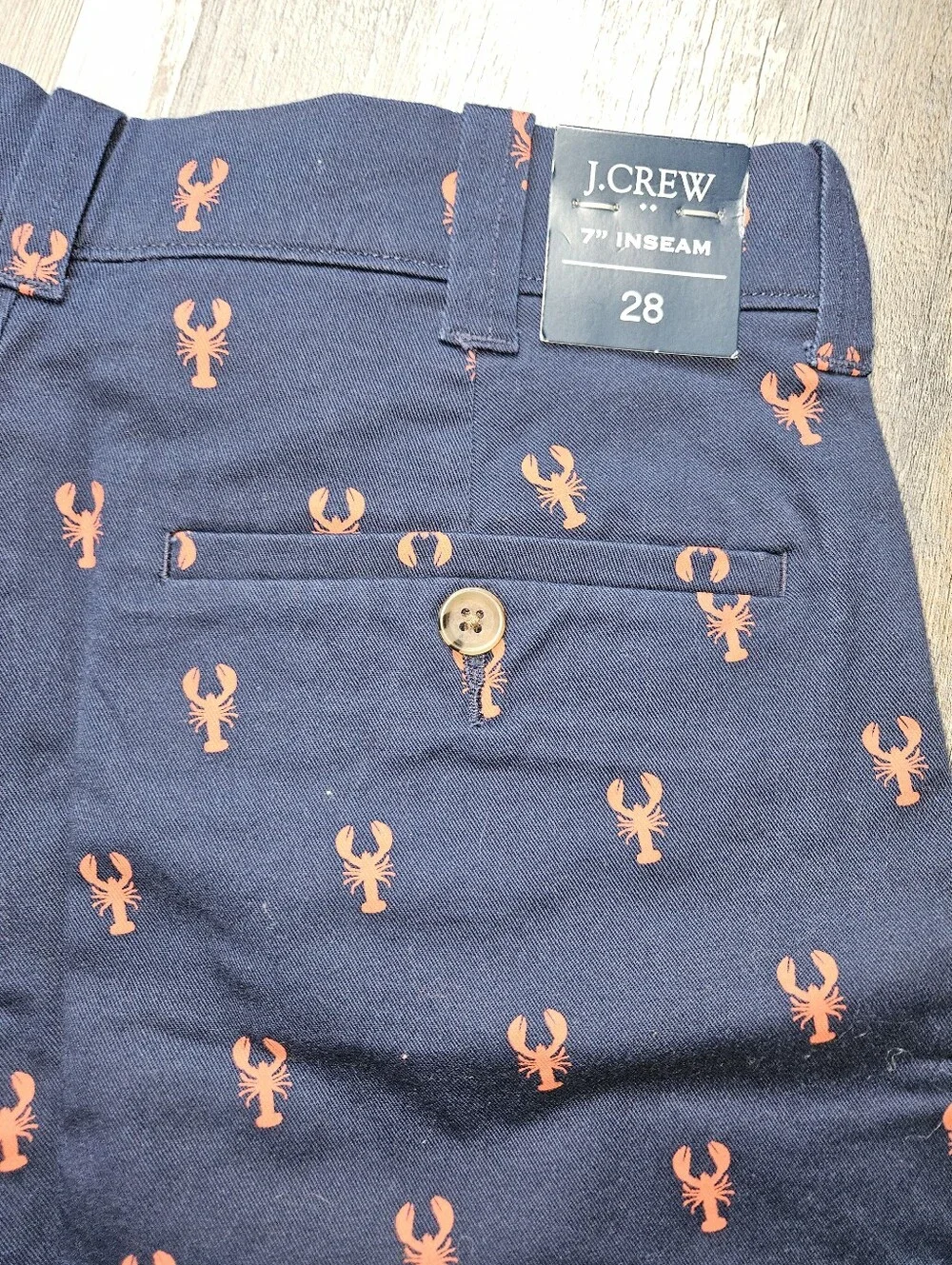 J. Crew NEW Reade Flex Khaki Shorts Navy Blue Lobsters 28x7
